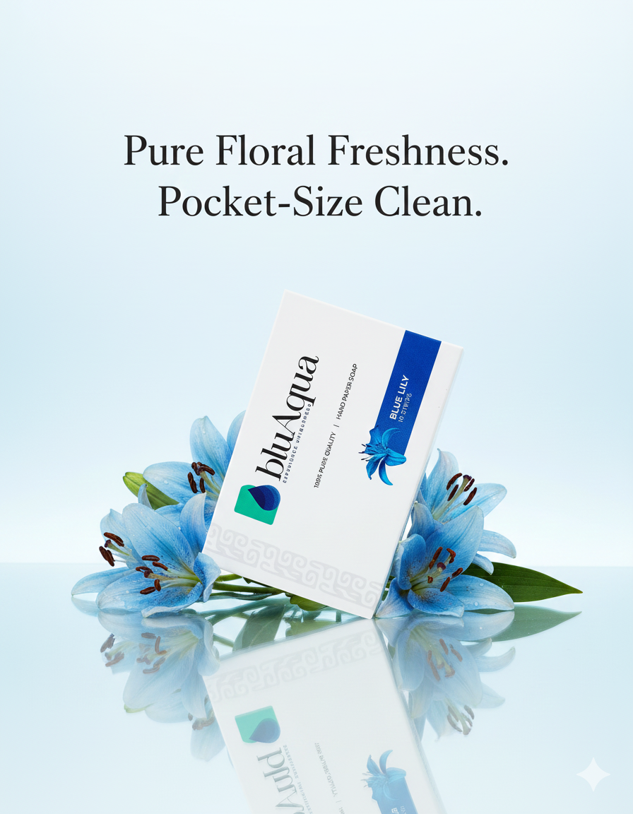 Buy Blu Aqua Hand paper soap- Blue Lily for KES 100.00 in Kenya. High quality products. Order now on WhatsApp! - Image 1