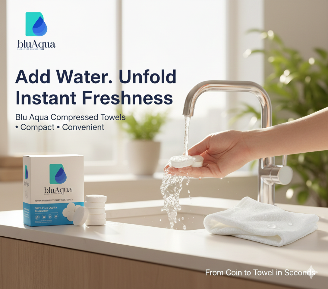 Buy Blu Aqua Compressed Towels for KES 3,500.00 in Kenya. High quality products. Order now on WhatsApp! - Image 1