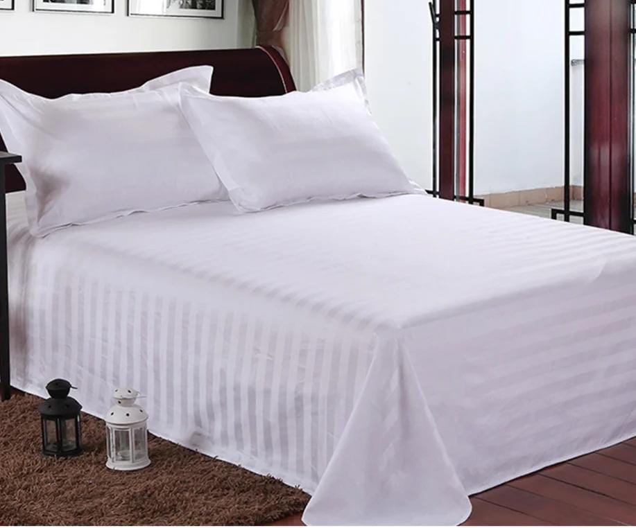 Satin white striped bedsheets