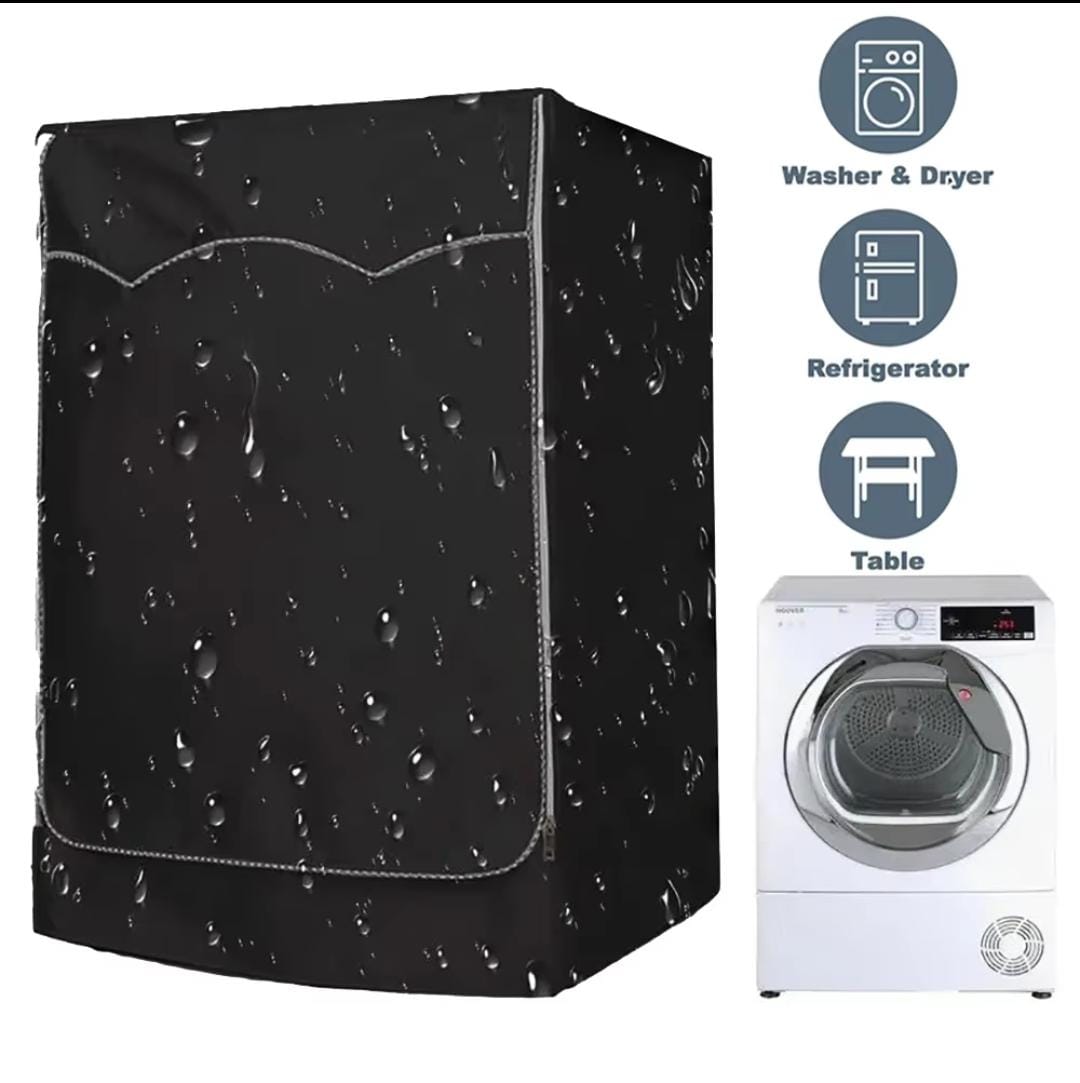 Protect your front load washer from dust & damage with this durable black cover featuring a zipper. KES 1600 only. Order on WhatsApp today for fast Nairobi delivery! - Image 1